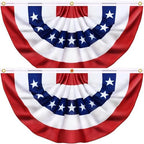 2 Pack 3x6 Ft American Pleated Fan Flags, USA Patriotic Bunting Banner for Outside, Red White and Blue Half Fan Decorations for Fourth of July, Memorial Day, Independence Day Decor by Huyamap