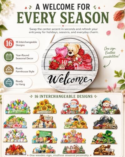 Interchangeable Welcome Sign for Front Door, Seasonal Wooden Door Decor - Image 2