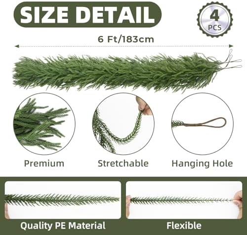 CLEANGOR 4Pcs 6FT Norfolk Pine Garlands for Christmas Decorations Indoor - Image 2