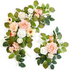 Wedding Decor (Pack of 2) Welcome Sign Flower Backdrop Garland for Ceremony Reception Wall Easel Home Decoration Entryway Faux Outdoor Board Head Table Decor (Flesh Pink & White) by Piklado
