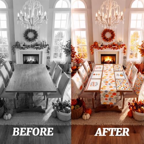 Newtay 13 Pcs Fall Table Runner Placemats and Dining Chair Cover Set - Image 5