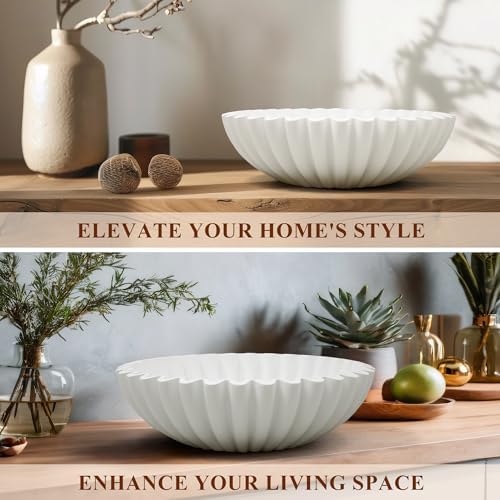YMXYJM Large Decorative Bowl, Modern Handicraft Bowls for Home Decor, Decorative Fruit Bowl for Kitchen Counter, Ruffle Bowl Decor, Stylish Key Bowl for Entry Table, White - Image 7