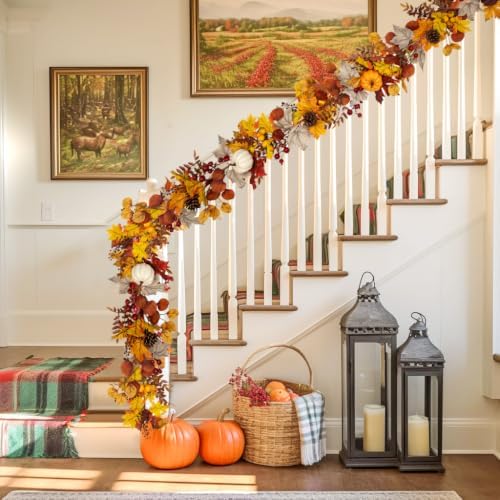 6FT Fall Garland with Lights Pumpkins Pinecones for Mantle, Table, Porch - Image 7