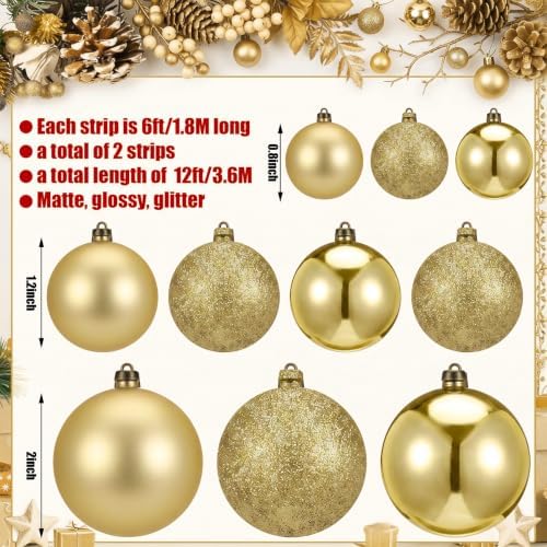 2 Pcs 6 ft Christmas Ball Ornament Garland, Mixed Gold - Image 2