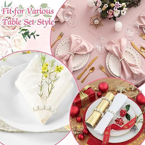 Uiifan 150 Pcs Pearl Napkin Rings for Wedding White Silver Beaded Holders - Image 5