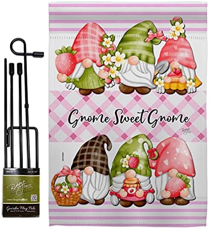 Gnome Sweet Garden Flag Set with Stand Life Home Flower Vintage Rustic Everyday Floral Classic Small Decorative Gift Yard House Banner Double-Sided Made In USA 13 X 18.5 by Breeze+Decor