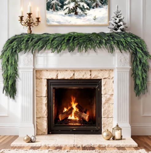 2 Pcs 6 Ft Christmas Garland Real Touch Norfolk Pine Garland Christmas Decorations Faux Realistic Winter Pine Garlands for Mantle, Table, Stairs, Doorframe, Fireplace Indoor Outdoor Holiday Xmas Decor - Image 6