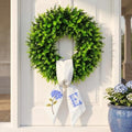 Boxwood Wreath for Front Door Spring Summer Wreaths for Farmhouse,Last Name Initial Year Round Porch Decor,20 inch Geen Wreath with Personalized Monogram sash Embroidered Hydrangea and Letter - (E) by Vofuly