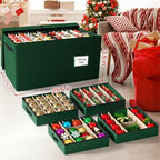 Christmas Ornament Storage Box - Ultra Large Drawer Ornament Organizer with 8 Separate Trays & Adjustable Dividers, Portable Ornaments Box with Cover & Handle for Holiday Decorations(Green) - Image 3