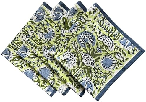 ATOSII Amara 100% Cotton Summer Dinner Napkins, Block Print, Durable Linen for Everyday Use, Weddings, Parties, Outdoors I 20 X 20 Inches, Set of 4 I Farmhouse Grandmillennial Coastal Table Decor - Image 3