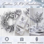 Silver 66 Pcs Christmas Glitter Picks and Sprays, Xmas Artificial Floral Stems Branches Berry Leaf Pine for Tree Topper Wreath Garland Centerpiece Holiday Party Home Decor - Image 5