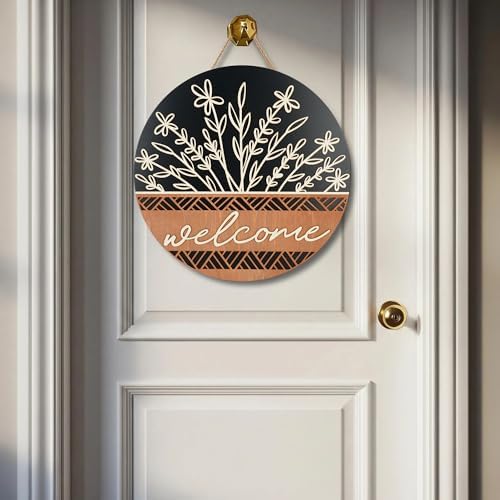Dazingart 16" 3D Wooden Welcome Sign, Wildflower Front Door Hanger, All Season Farmhouse Outdoor Porch Decor (Welcome Black) - Image 6