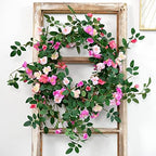 FiveSeasonStuff Fuchsia Pink Wild Rose Vine Garland, Two Faux Silk Floral Garlands with Greenery, Bendable Decorative Vines 12 ft Total - Image 4