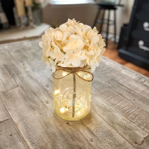 Set of 3 Mason Jar Lights, Champagne Hydrangea Holiday Table Decor - Image 7