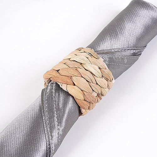 Hsei 48 Pcs Woven Napkin Rings Round Water Hyacinth Rattan Napkin Ring Bulk - Image 6