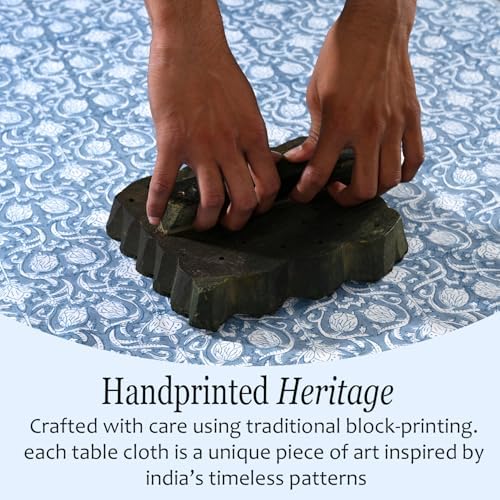 CPC Azure Regal Block Print 100% Cotton Rectangle Tablecloth 54x54 Inch - Image 5