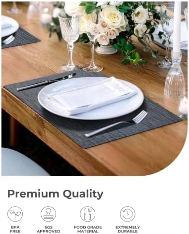 Leetaltree Denim Blue Placemats Set of 12 - Heat Resistant Non-Slip Place mats for Dining Table, Washable Durable PVC Vinyl Woven Table Mats（Denim Blue, 12） - Image 6