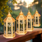 Large Ramadan Decorations for Home 11'' LED Eid Mubarak Candle Lantern Decorative Moon Star Hexagon Ramadan Lantern LED Vintage Metal Hanging Holder for Indoor Outdoor Tabletop Festival Party Decor - Image 4