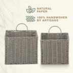 84ECO Set of 2 Grey Woven Paper Rope Hanging Baskets for Organizing, Front Door, Mail, Flowers - Image 6