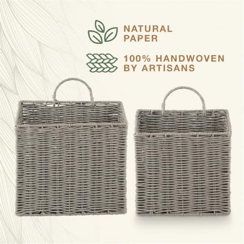 84ECO Set of 2 Grey Woven Paper Rope Hanging Baskets for Organizing, Front Door, Mail, Flowers - Image 6