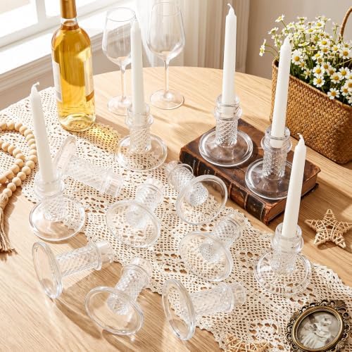 Mumufy 12 Pcs Glass Crystal Taper Candle Holders, 4 Inch Clear Glass Candlestick Holder Fit 0.8 Inch Candles, Crystal Decorative Candle Stand Centerpiece for Wedding, Dining Room, Party(Diamonds) - Image 4