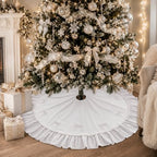 48 Inches Pearl Christmas Tree Skirt Plush Christmas Velvet Tree Skirt with Pearl Bow White Ruffle Edge Handmade Mat for Xmas Holiday Winter Party Decorations - Image 5