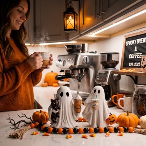 Simgoing Halloween Coffee Bar Decor Resin Ghost Figurines - Image 4