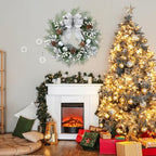 Sggvecsy 20 Inch Artificial Christmas Wreath for Front Door with Pine Needles White Berries Pine Cones Silver Bow Christmas Ball Decorations for Winter Wall Outdoor Home Holiday Xmas Decor - Image 4