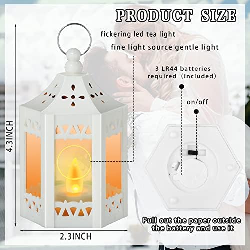 Hortsun 20 Pcs Mini Vintage Lanterns Decorative with LED Candle,White - Image 2