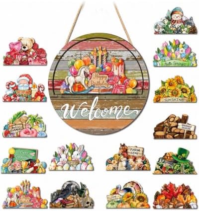 Interchangeable Welcome Sign for Front Door, Seasonal Wooden Door Decor by Unknown
