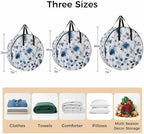 Blue Flowers Round Storage Bag 24 Inch, Retro Spring Watercolor Leaves Floral Clothes Storage Container with Handles Heavy Duty Organizer for Comforter, Bedding & Holiday Wreaths - Image 7