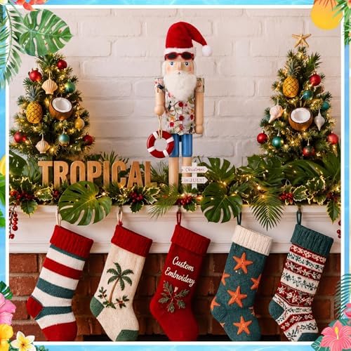 Blosssound 15" Christmas Hawaii Nutcracker Decor Wooden Hawaii Life Ring - Image 5