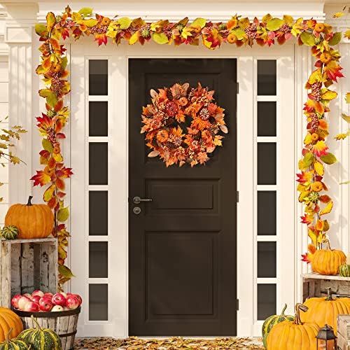 Sggvecsy Fall Wreath 20’’ Autumn Front Door Wreath with Various Pumpkin Cluster of Berries Maple Leaves Pine Cones for Outside Indoor Wall Window Festival Thanksgiving Harvest Autumn Fall Decor - Image 5