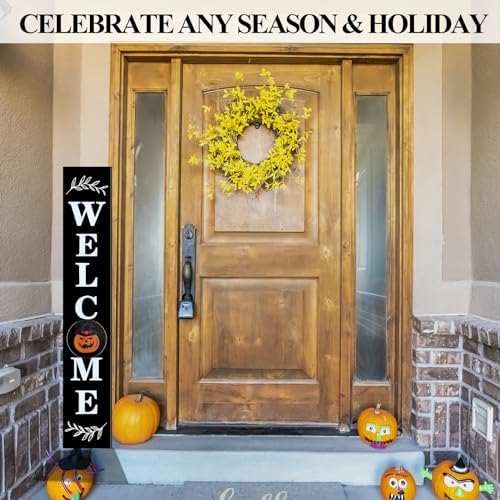 Consevisen Welcome Sign for Front Door Porch Standing, Interchangeable 47 x 7.9 Inch Outdoor Vertical Wooden Welcome Sign with 12 Seasonal Icons for Spring Fall Christmas Easter Farmhouse Home Decor - Image 6