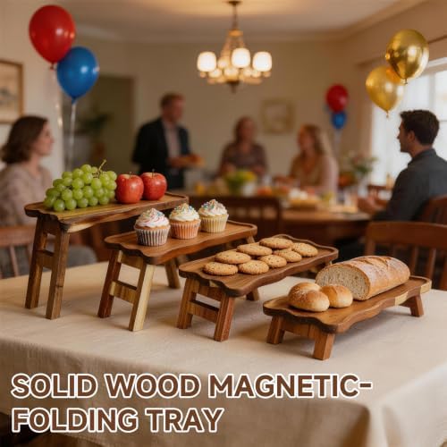 4 Tiered Serving Tray for Party Acacia Wood Foldable Tiered Tray Stand - Image 6