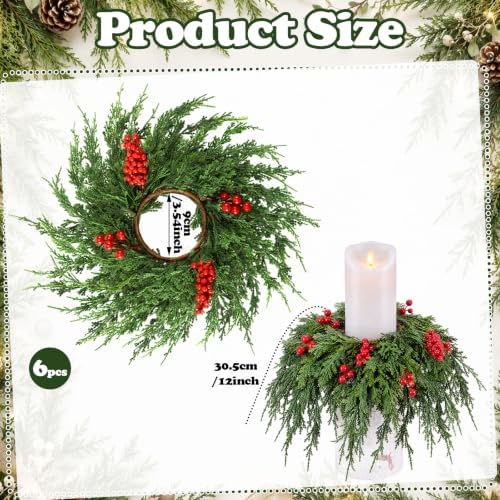 6 Pcs Christmas Draping Wreath Candle Rings - Image 2