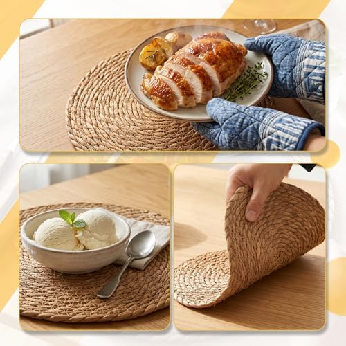 12 Pcs Round Woven Placemats - Yedoler 13 in Farmhouse Boho Straw Heat Resistant Outdoor Patio Rattan Wicker Table Mats, Natural Water Hyacinth Place Mats Coasters for Dining Table,Home,Wedding - Image 4