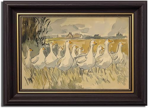 Brown Framed Farmhouse Goose Canvas Wall Art 3D Texture Country Duck Painting Decor Pictures Retro Farm Duck Posters Prints for Bathroom Hotel Kitchen Room Living room Bedroom Decoration by JUZKNMCWallArtwelcomesyou