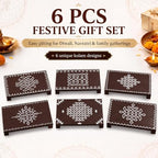 Lineshading 6 PCS Diwali Wooden Pooja Stand Chowki, Brown, Rectangle - Image 4