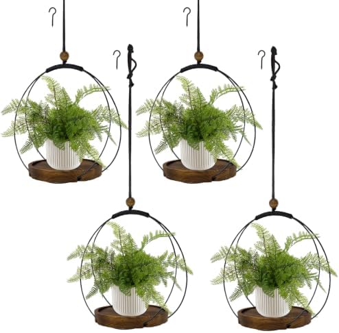 hismocal 4-Pack Hanging Plant Shelves, Wood Plant Display for 5.5" Pots by hismocal