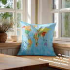 Batmerry Blue World Map Throw Pillow Covers, Map of The World On Mercators Projection Decorative Pillow Covers Digital Printing Blended for Couch Sofa Bed Invisible Zipper 22X22 in(Set of 2) - Image 4
