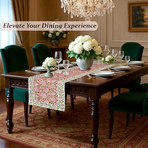 Ridhi Hand Block Print Table Runner Strawberry Pink 16x90 Inch 100% Cotton - Image 2