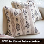 Amor Virisso Floral Throw Pillow Covers 24x24 Set of 2 Block Print Pillow Covers Neutral Floral Striped Farmhouse Decorative Pillow Covers for Sofa Couch Bed, Brown - Image 3