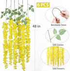 mizii 6Pcs Yellow Wisteria Hanging Flowers 48" Silk Wisteria Artificial Flowers Garland Vines Fake Hanging Flowers Decoration for Wedding Flower Wall Backdrop Centerpieces Party Room Decor (Yellow) - Image 2