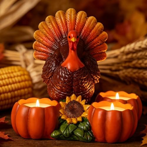 Thanksgiving Turkey Tealight Candle Holder with 3 Pumpkin by YHSOLAR
