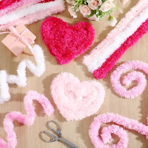 Teenyyou 24 Pcs 30mm x 39.37 Inch Extra Thick Jumbo Pipe Cleaners Bulk DIY Valentine's Day Giant Fur Fluffy Pipe Cleaners Chenille Stems Craft Supplies for Gifts DIY Project(Pink) - Image 4