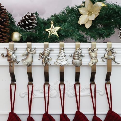 Christmas Stocking Holder for Mantle Set of 7, Reusable Christmas Stocking Hooks, No-Damage Xmas Hanger for Fireplace mantle Grip Stand Christmas Decoration Ornaments Hanging Bronze Shelf Floor - Image 6