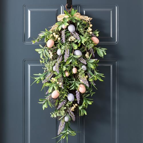 Glitzhome Easter Swag 28 Inch Artificial Spring Teardrop Wreath for Front Door & Porch Wall, Spring Easter Decor Decorative Swag - Image 4