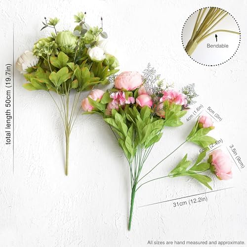 FiveSeasonStuff Artificial Peony Bouquet, Pink, Beige & Green Silk Flowers for Wedding Centerpieces, Bridal Bouquets & Home Decor – Spring Waltz - Image 5