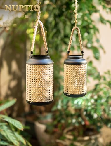 NUPTIO Metal Faux Rattan Candle Lanterns, Set of 2 - Image 6